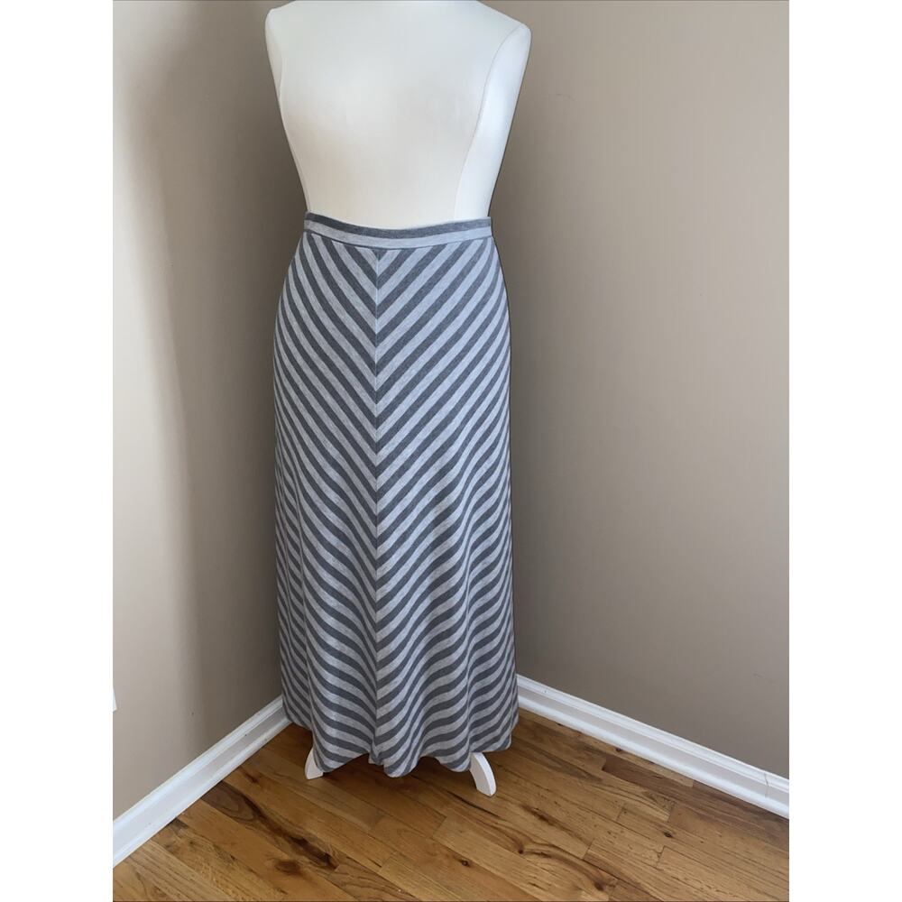 Roz & Ali Gray Striped Maxi Stretch Pull On Elastic Waist Lined Skirt Size 1X